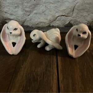 3 Scioto Bunny Molds collection White Ceramic Bunny Figurine with Pink Accents